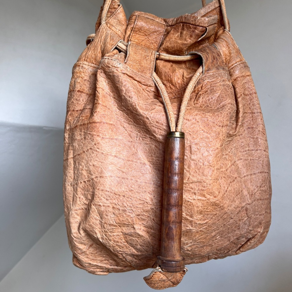 Vintage Susan Riedweg Leather Bucket Bag Large Brown Handmade Hobo Drawstring